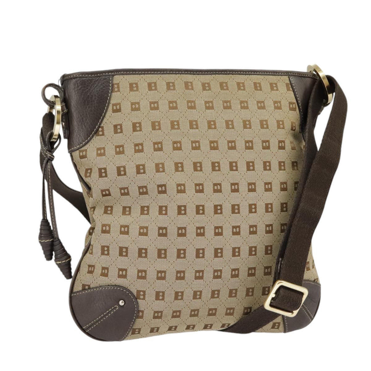 BALLY Shoulder Bag Canvas Beige Gold Auth ti2271