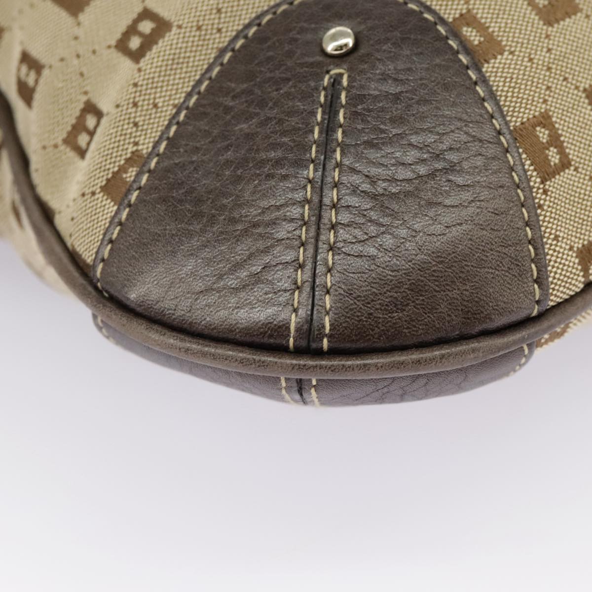 BALLY Shoulder Bag Canvas Beige Gold Auth ti2271