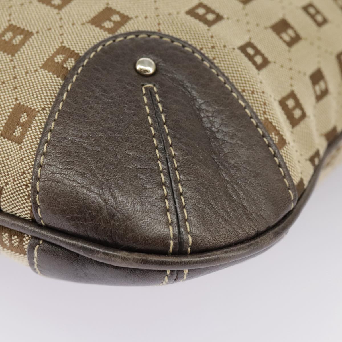 BALLY Shoulder Bag Canvas Beige Gold Auth ti2271