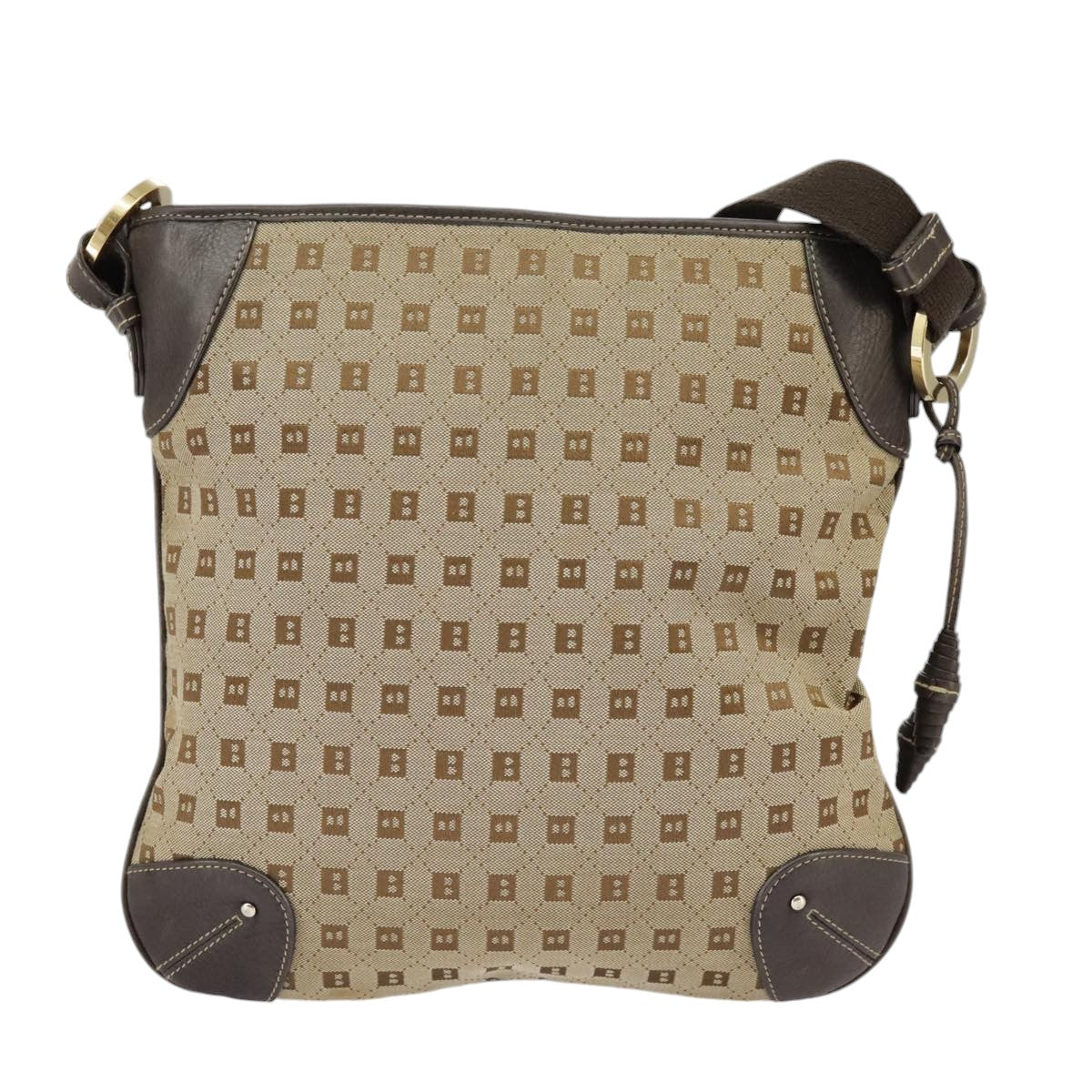 BALLY Shoulder Bag Canvas Beige Gold Auth ti2271