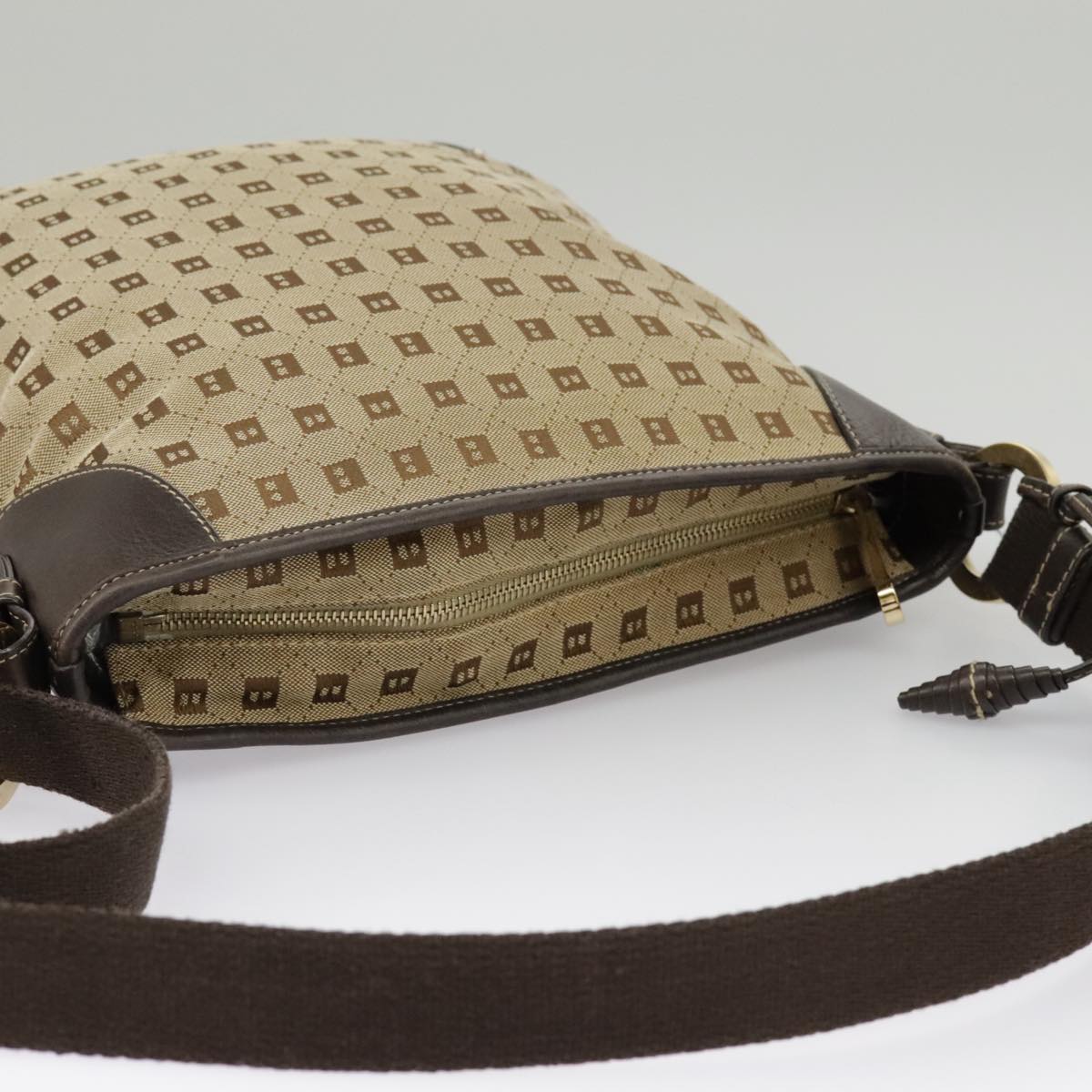 BALLY Shoulder Bag Canvas Beige Gold Auth ti2271