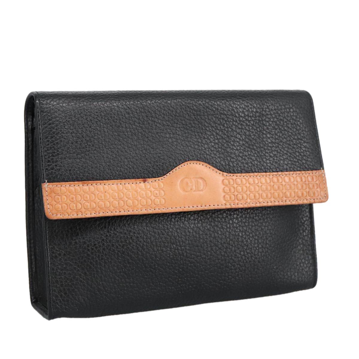 Christian Dior Pouch Leather Black Gold Auth ti2278