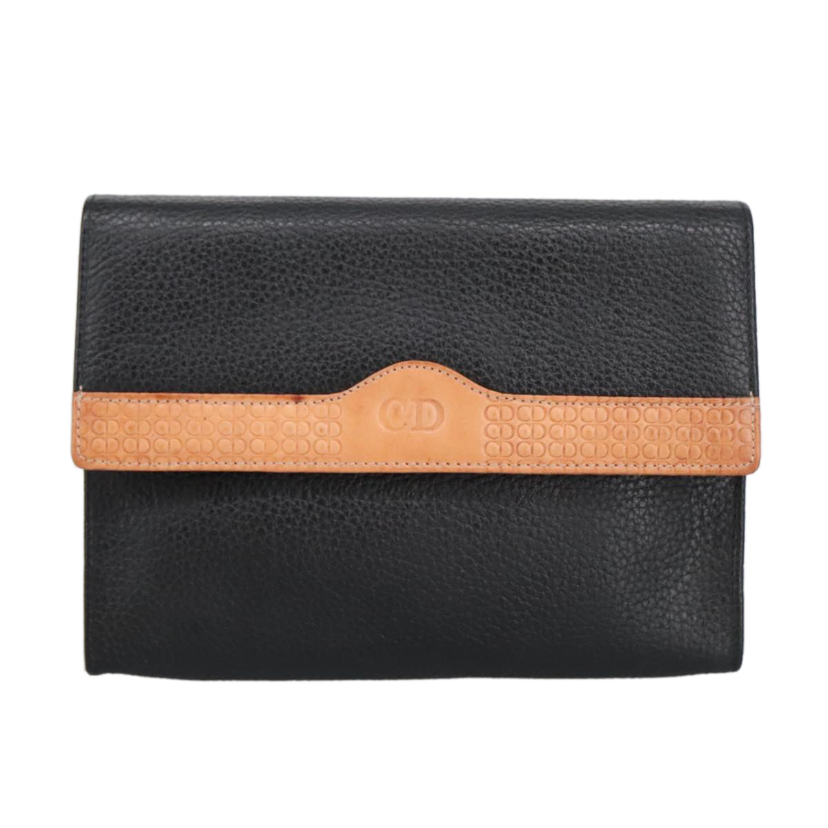 Christian Dior Pouch Leather Black Gold Auth ti2278