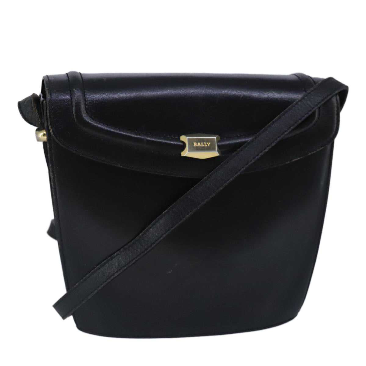 BALLY Shoulder Bag Leather Black Auth ti2287