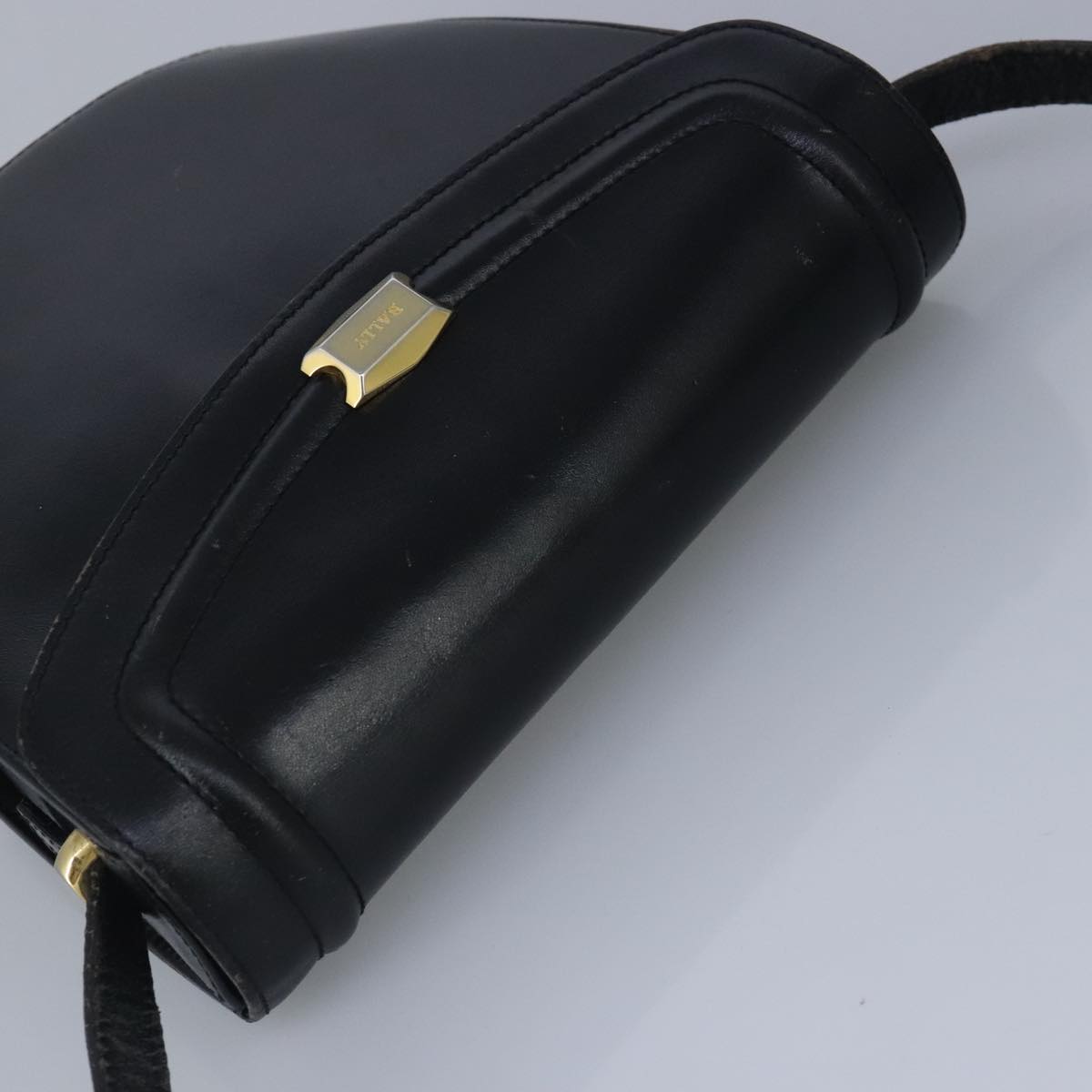 BALLY Shoulder Bag Leather Black Auth ti2287