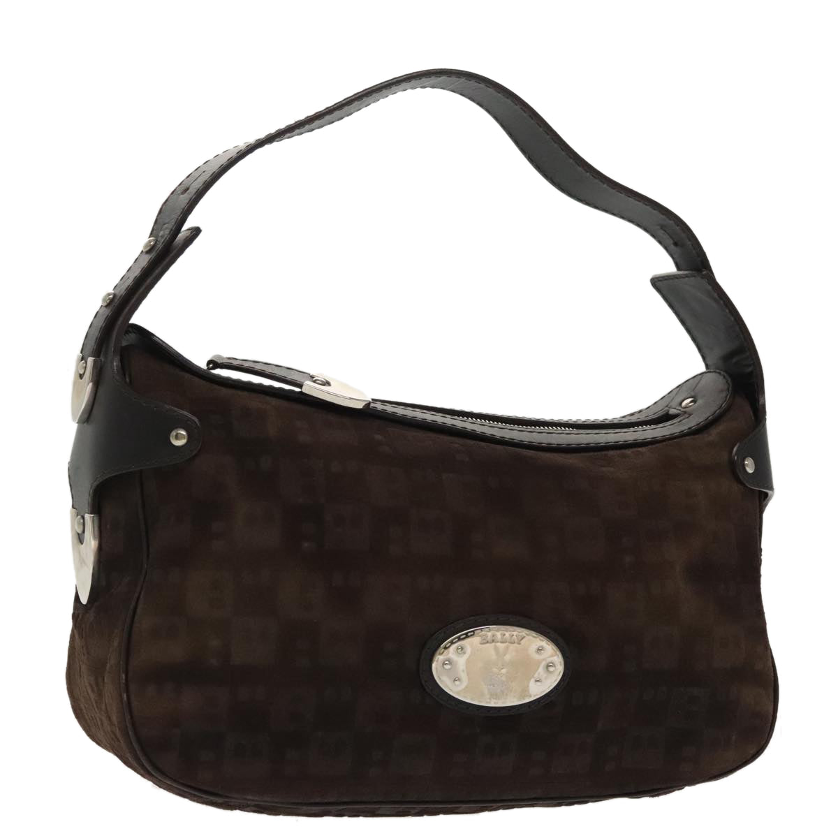 BALLY Shoulder Bag Suede Leather Brown Silver Auth ti2290