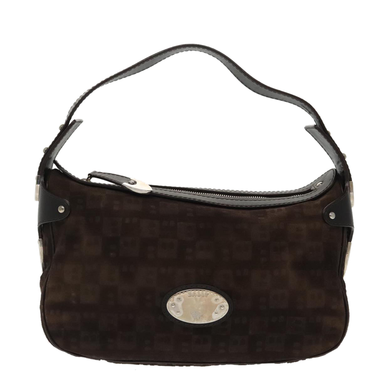 BALLY Shoulder Bag Suede Leather Brown Silver Auth ti2290