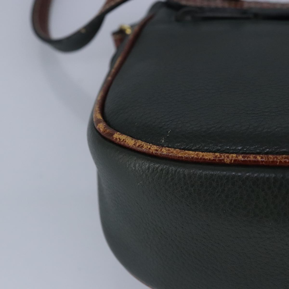 BALLY Shoulder Bag Leather Brown Green Auth ti2296