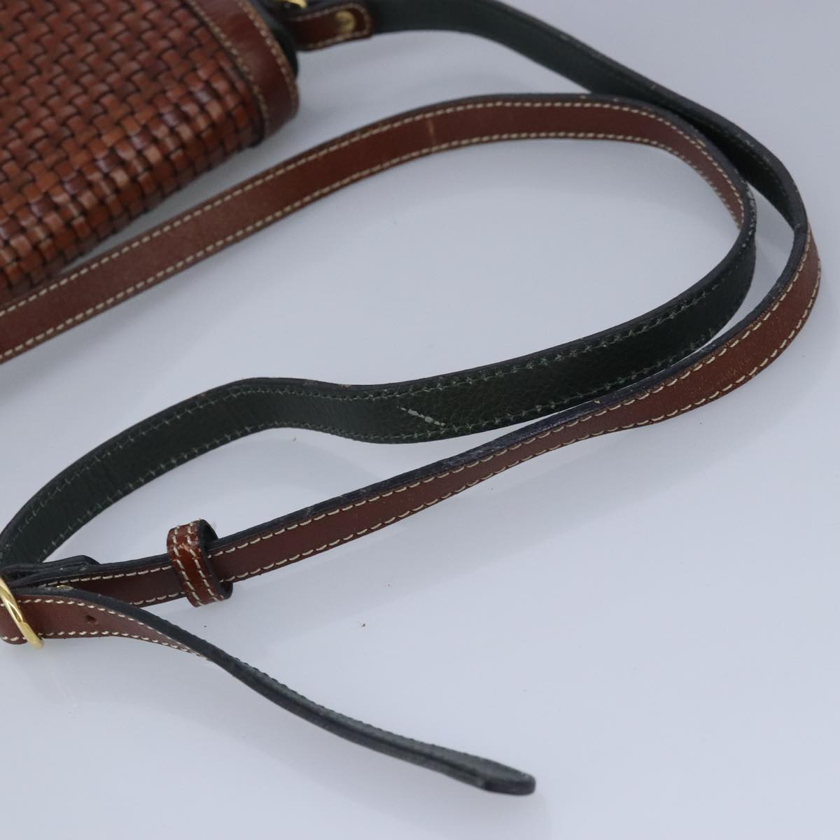 BALLY Shoulder Bag Leather Brown Green Auth ti2296