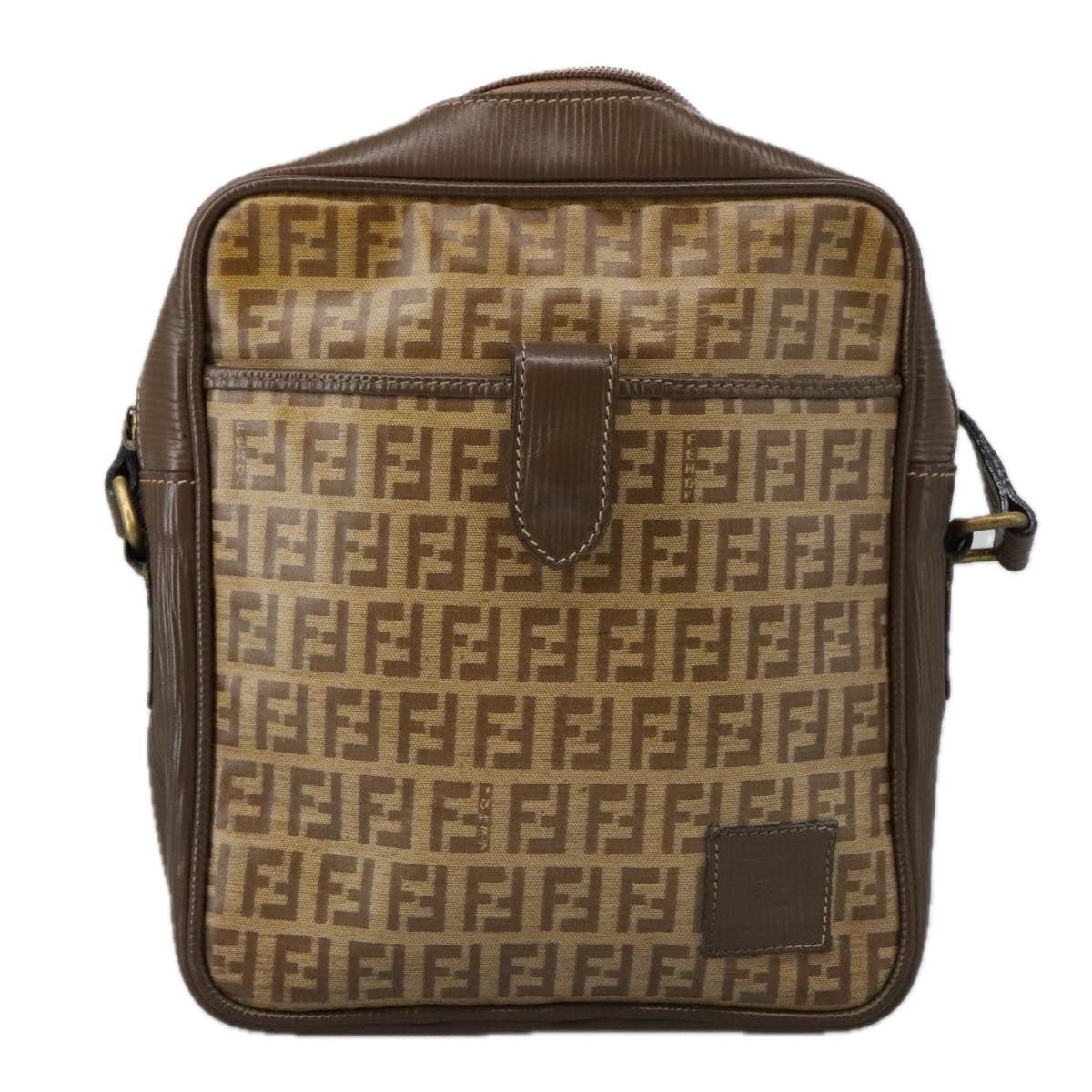 FENDI Zucchino Canvas Shoulder Bag Coated Canvas Brown Auth ti2297