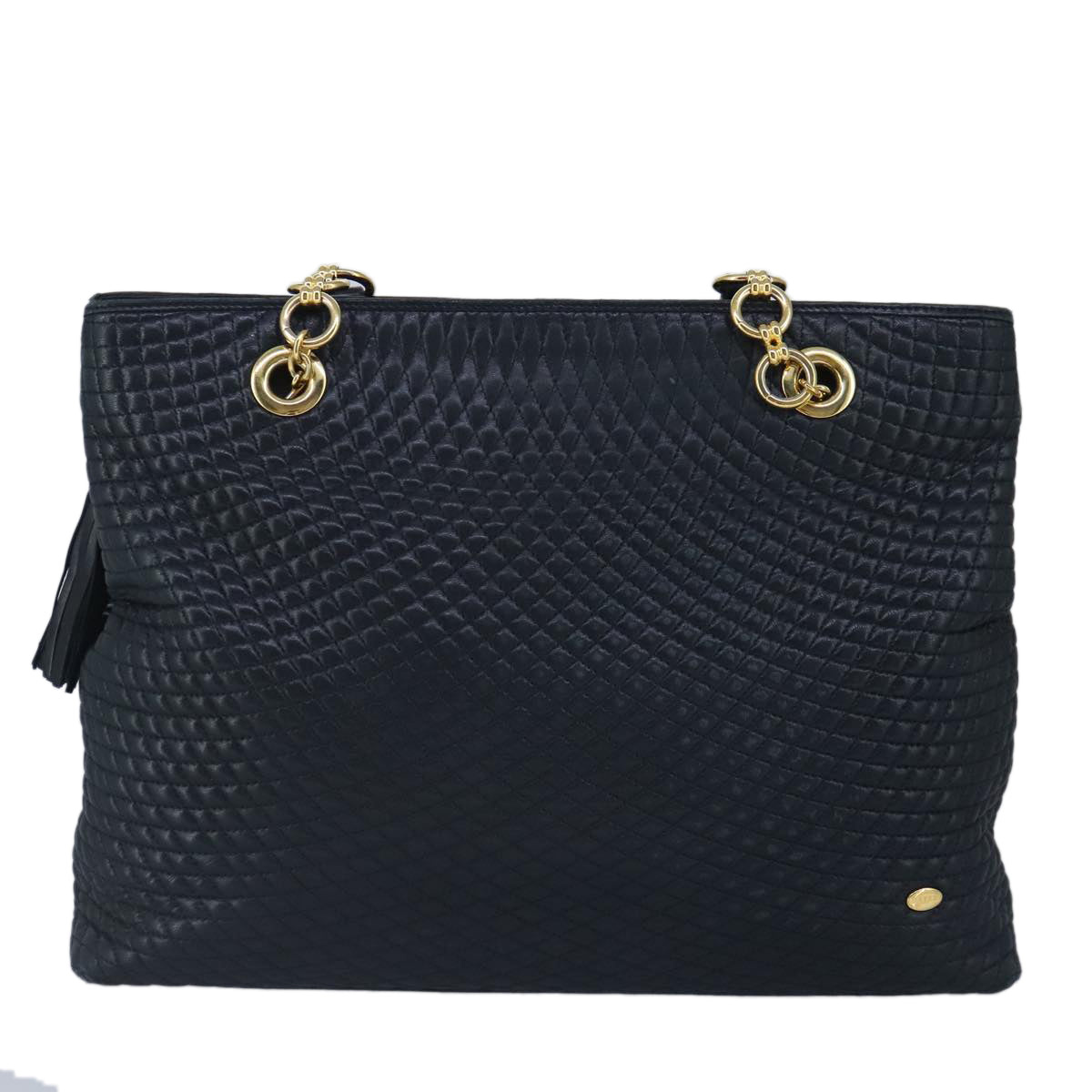 BALLY Quilted Chain Shoulder Bag Leather Navy Auth ti2299