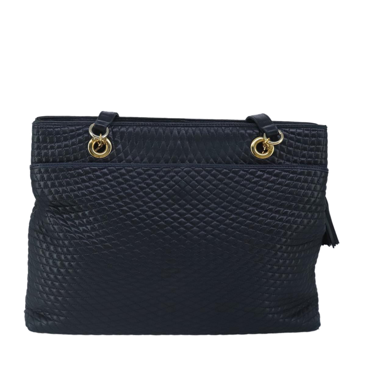 BALLY Quilted Chain Shoulder Bag Leather Navy Auth ti2299