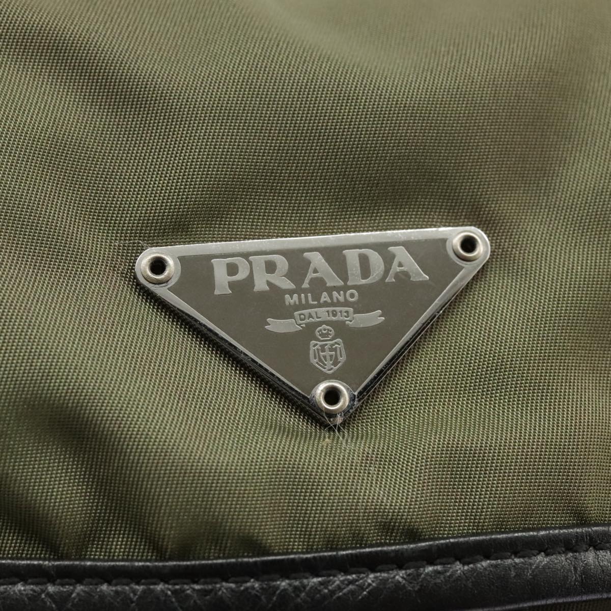 PRADA Shoulder Bag Nylon Khaki Black Silver Auth ti2306