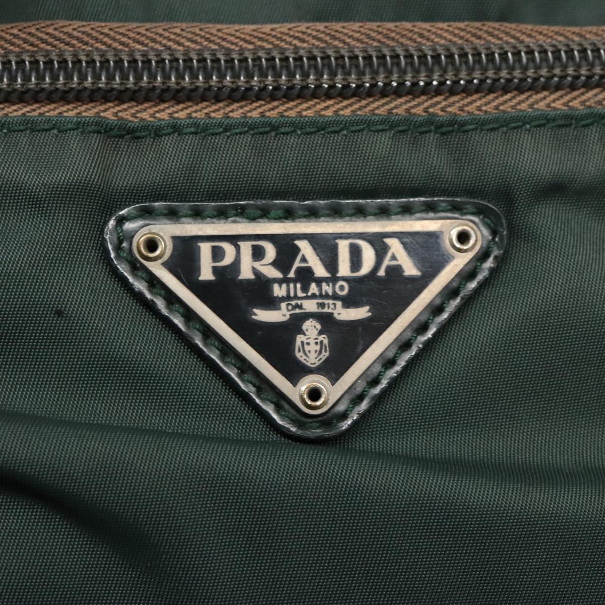 PRADA Shoulder Bag Nylon Khaki Silver Auth ti2307