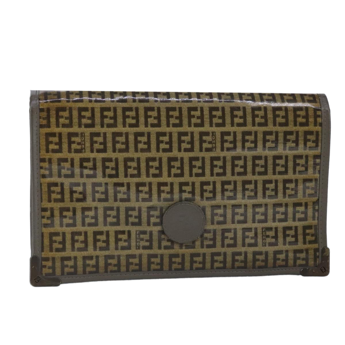 FENDI Zucchino Canvas Clutch Bag Coated Canvas Brown Auth ti2310