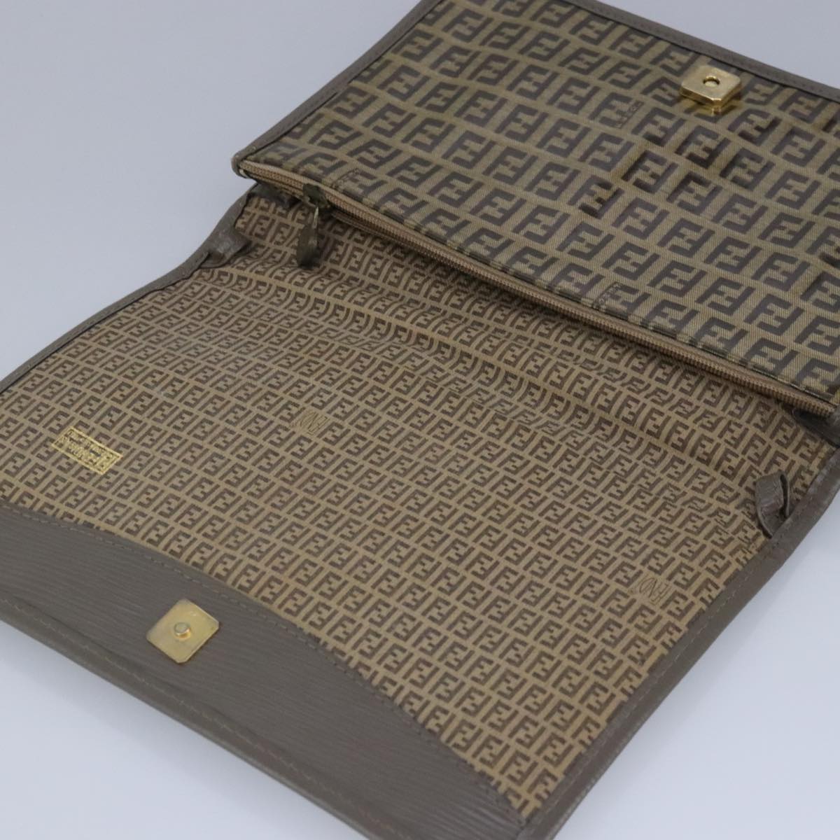 FENDI Zucchino Canvas Clutch Bag Coated Canvas Brown Auth ti2310