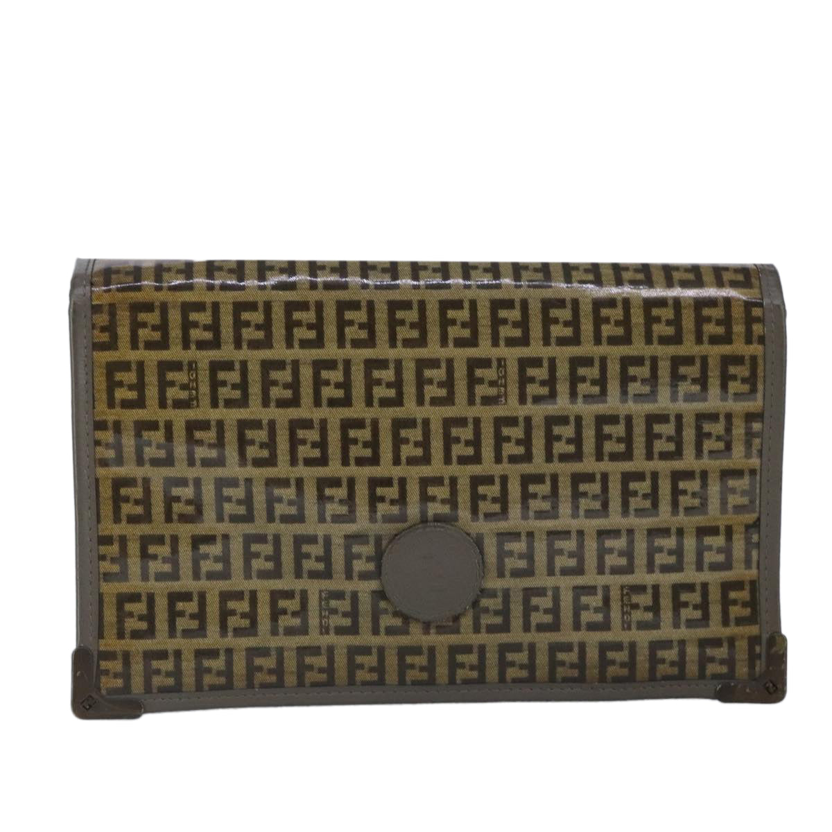 FENDI Zucchino Canvas Clutch Bag Coated Canvas Brown Auth ti2310