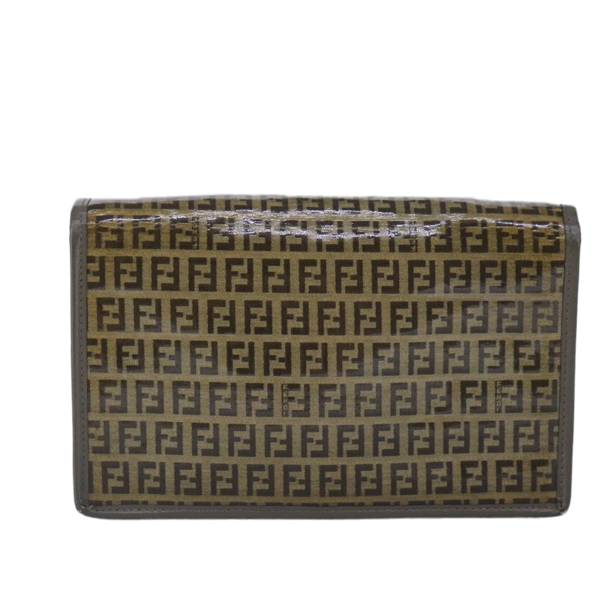 FENDI Zucchino Canvas Clutch Bag Coated Canvas Brown Auth ti2310