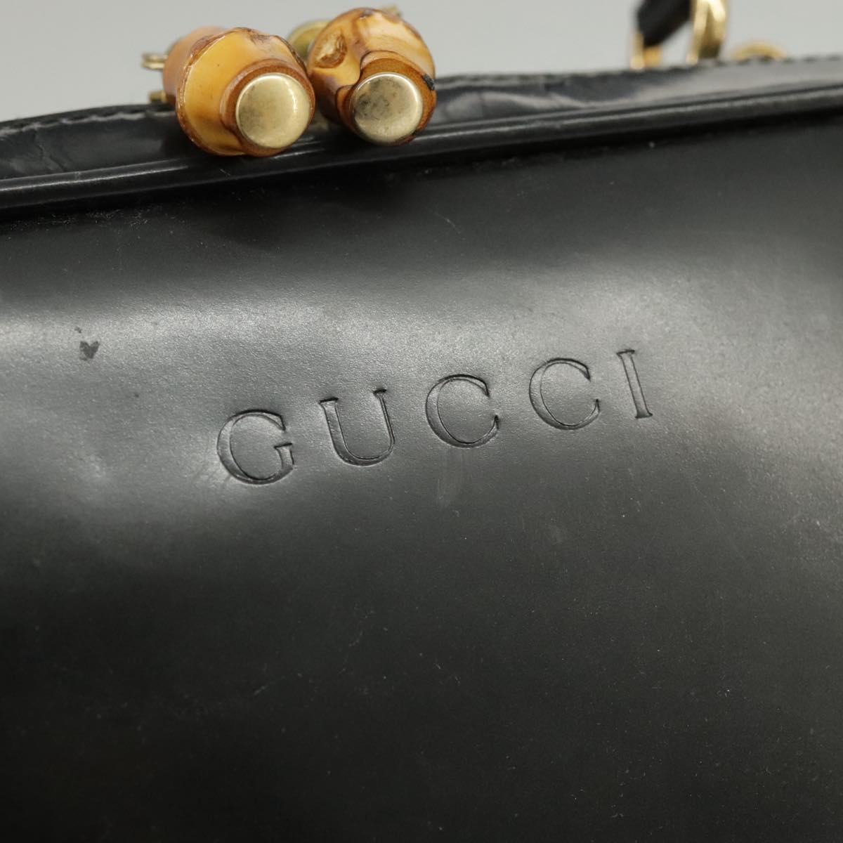 GUCCI Bamboo Hand Bag Enamel 2way Black Auth ti2333