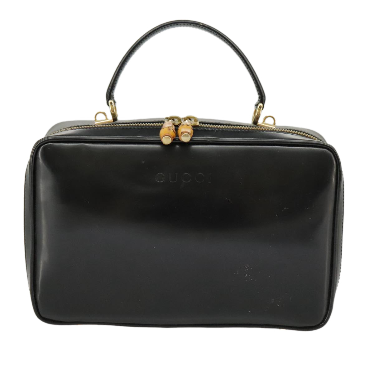 GUCCI Bamboo Hand Bag Enamel 2way Black Auth ti2333