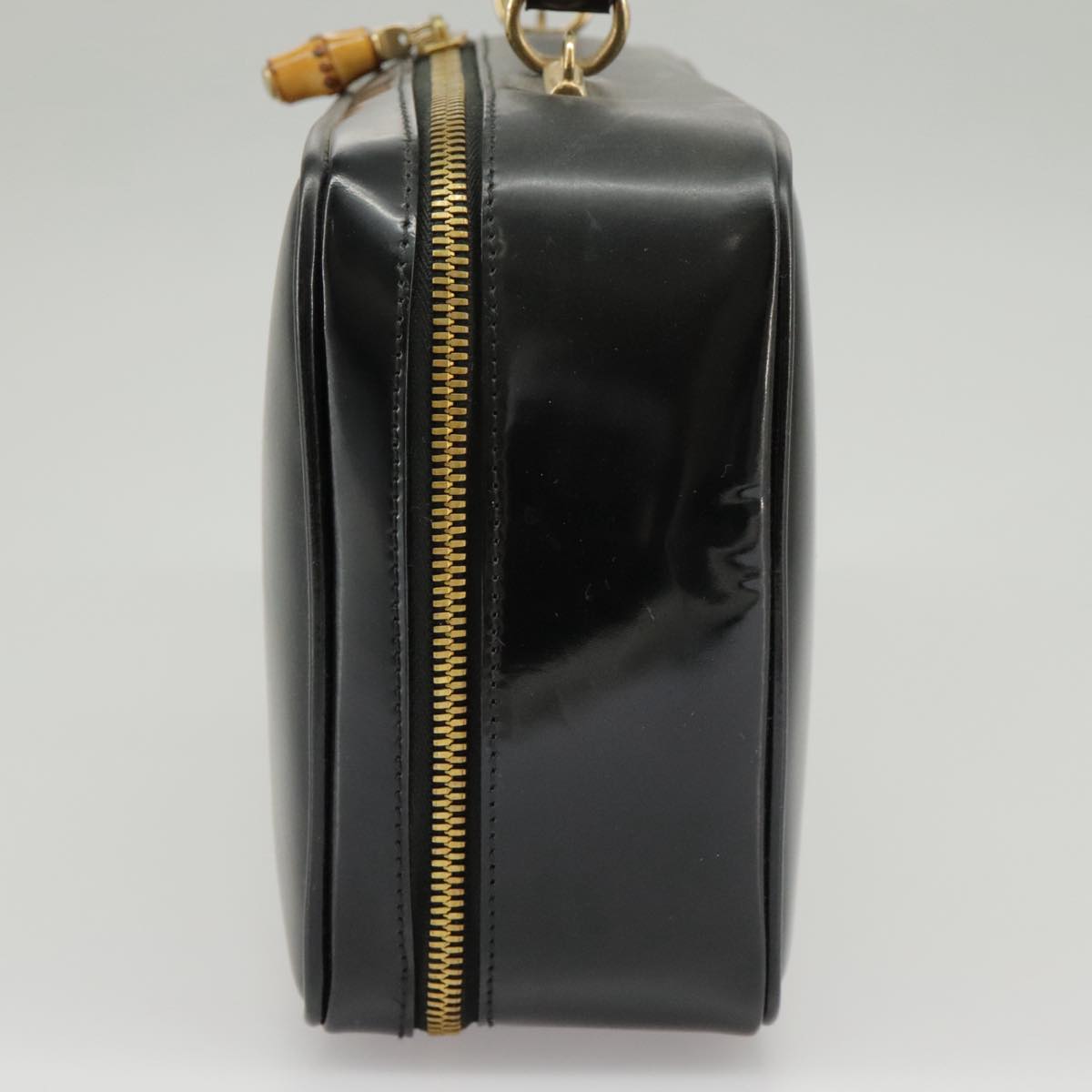 GUCCI Bamboo Hand Bag Enamel 2way Black Auth ti2333