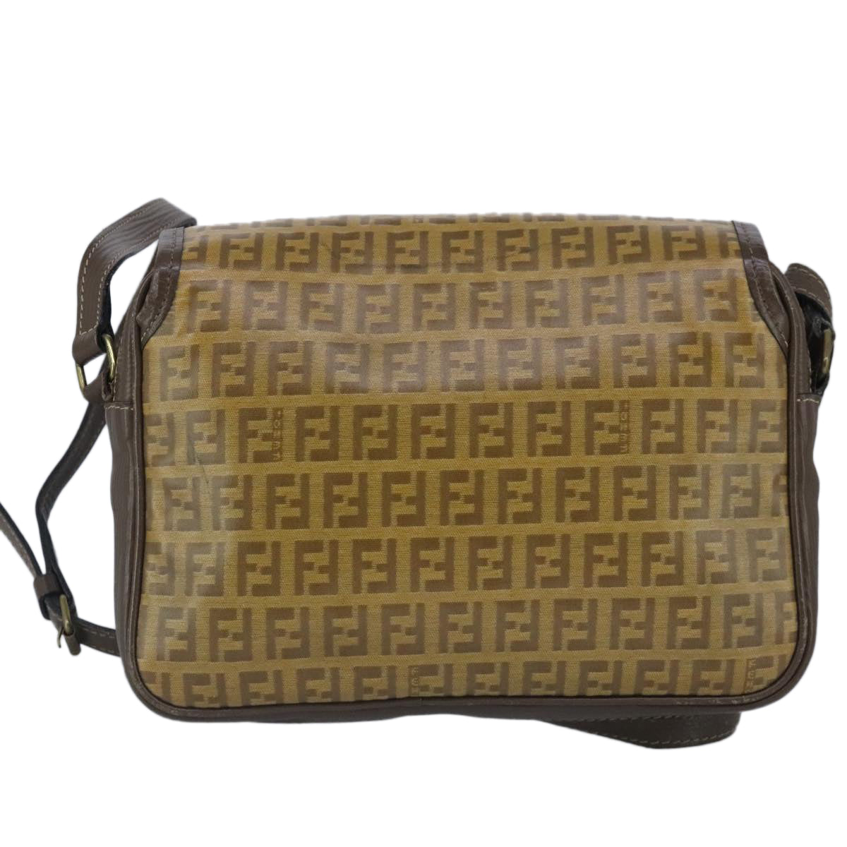 FENDI Zucchino Canvas Shoulder Bag Coated Canvas Brown Auth ti2336