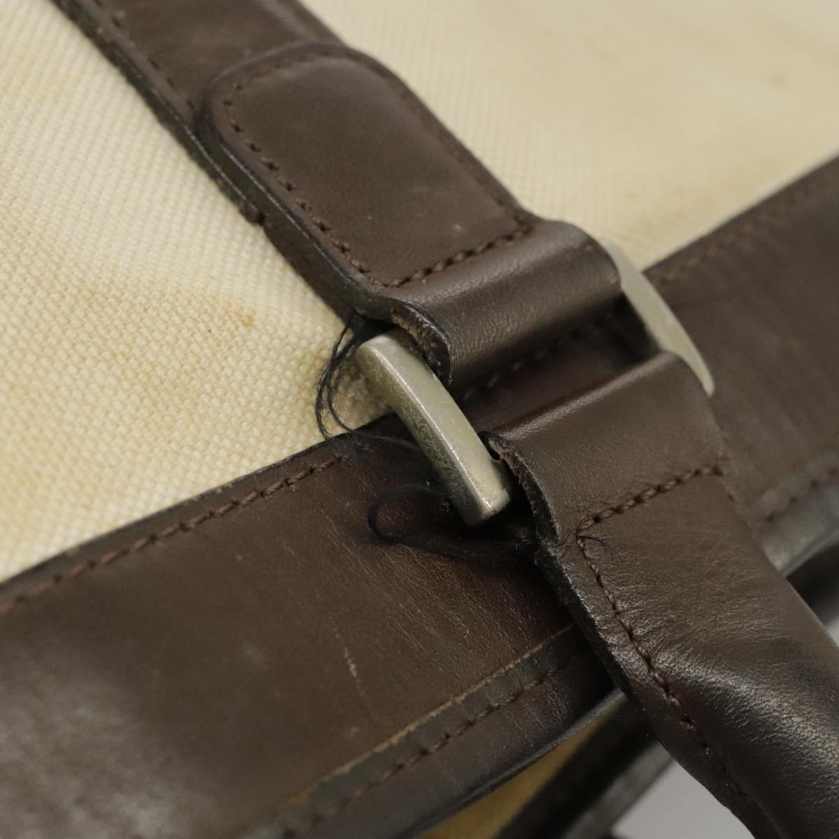 BURBERRY Black label Hand Bag Canvas White Silver Auth ti2347