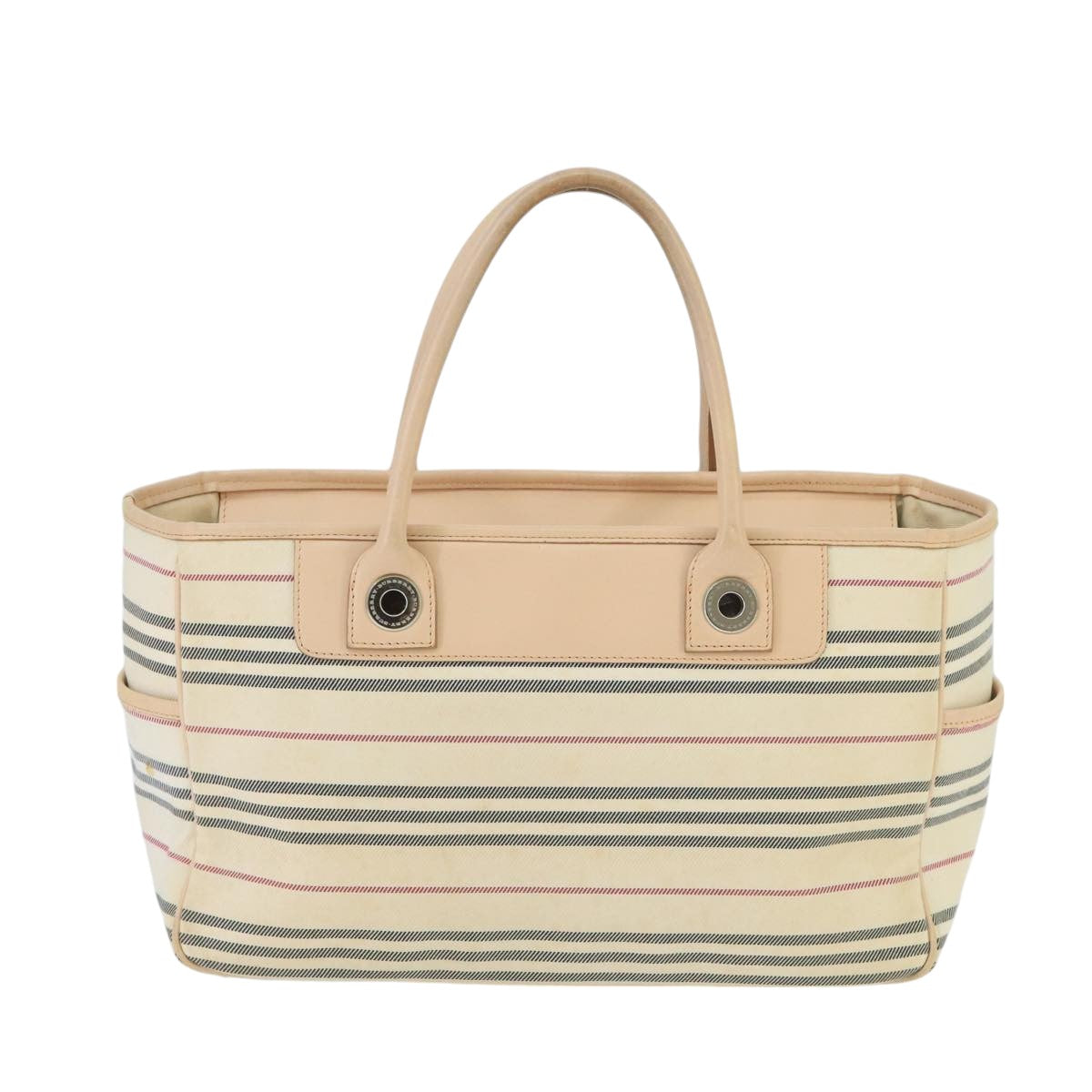 BURBERRY Tote Bag Canvas Leather Beige Ivory Silver Auth ti2348