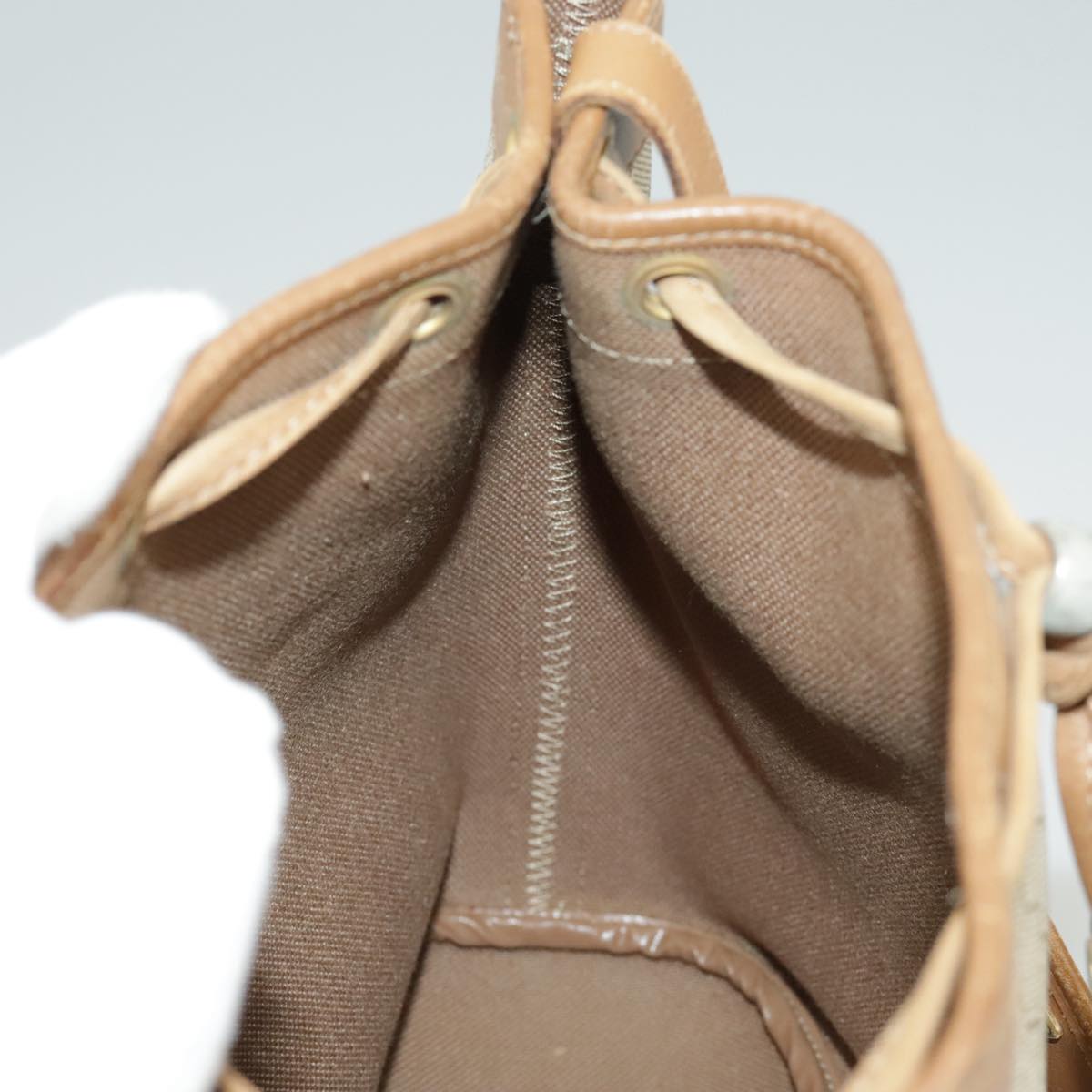 Christian Dior Honeycomb Canvas Shoulder Bag PVC Leather Beige Gold Auth ti2353