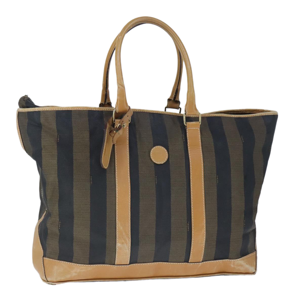 FENDI Pecan Canvas Boston Bag Coated Canvas Khaki Brown Auth ti2355