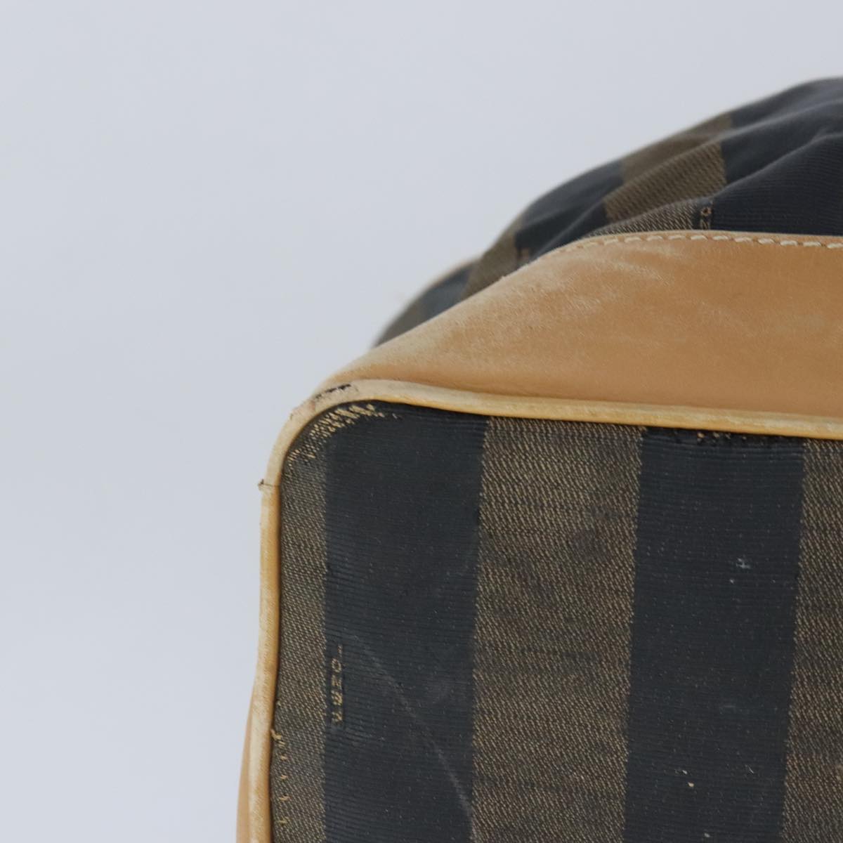 FENDI Pecan Canvas Boston Bag Coated Canvas Khaki Brown Auth ti2355