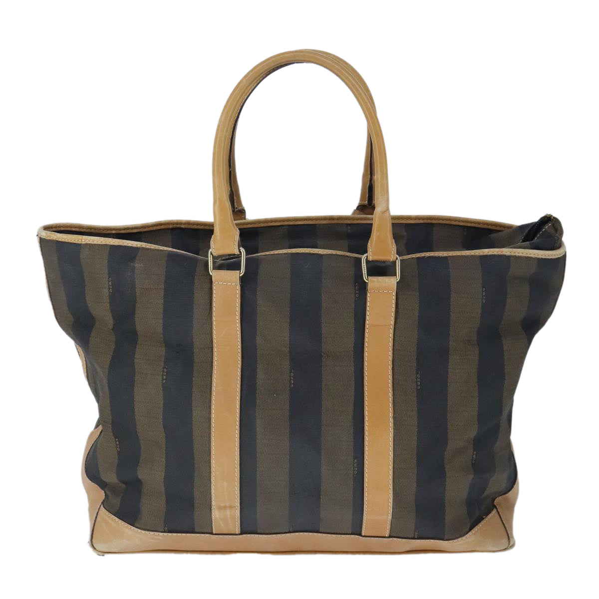 FENDI Pecan Canvas Boston Bag Coated Canvas Khaki Brown Auth ti2355
