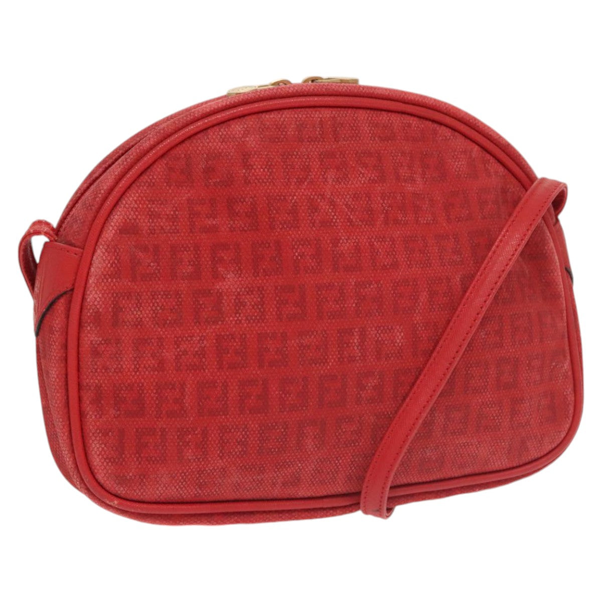 FENDI Zucchino Canvas Shoulder Bag Coated Canvas Red Auth ti2358