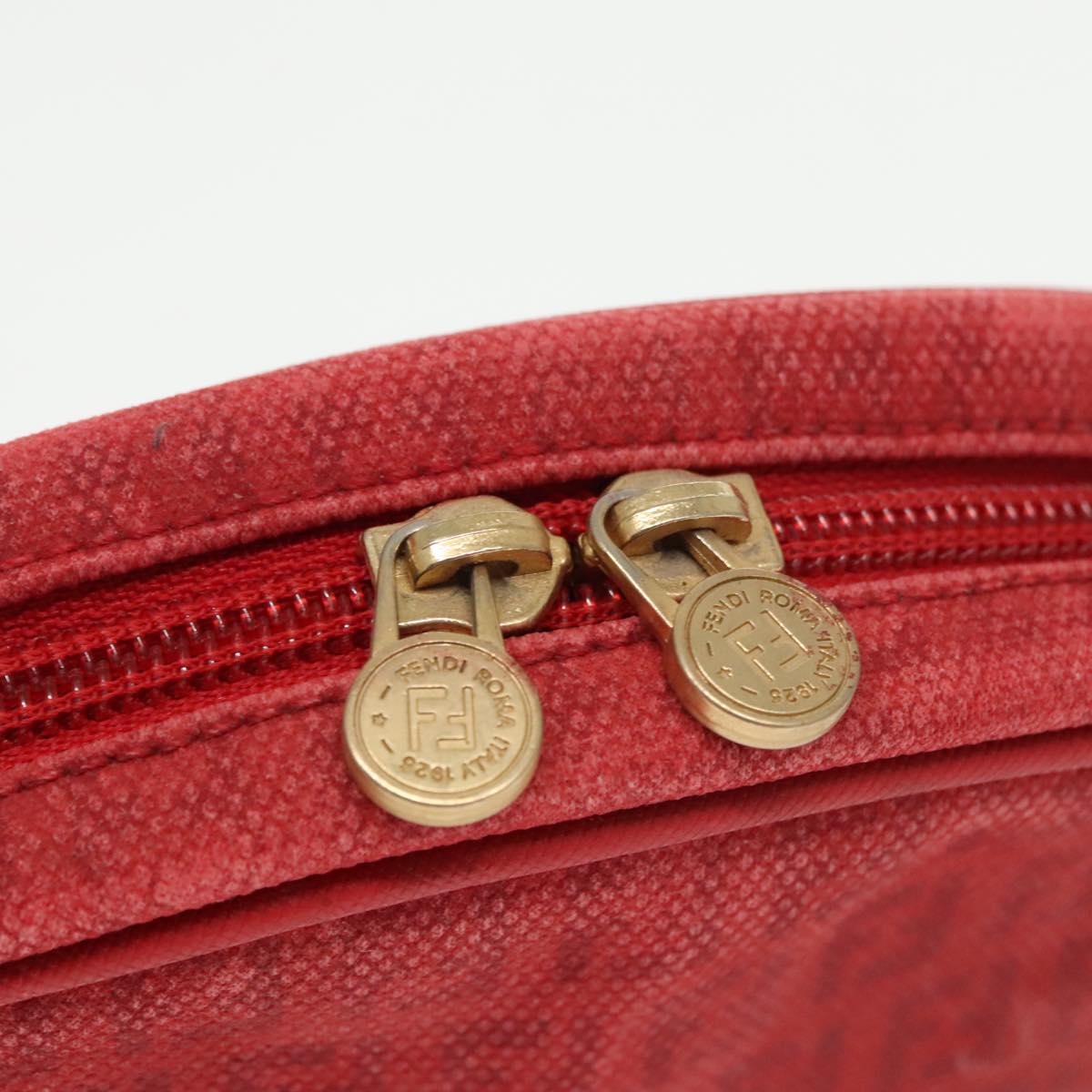 FENDI Zucchino Canvas Shoulder Bag Coated Canvas Red Auth ti2358