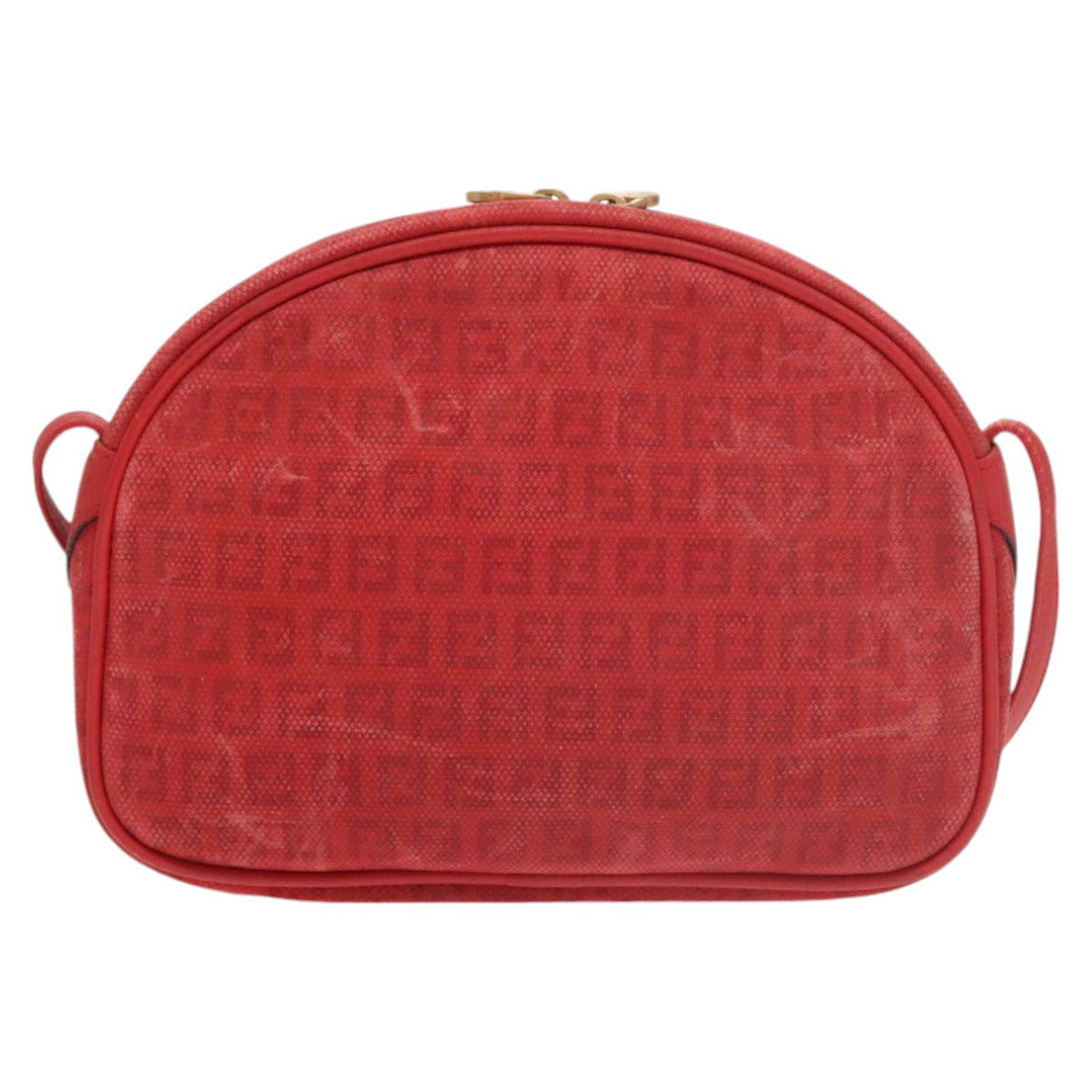 FENDI Zucchino Canvas Shoulder Bag Coated Canvas Red Auth ti2358