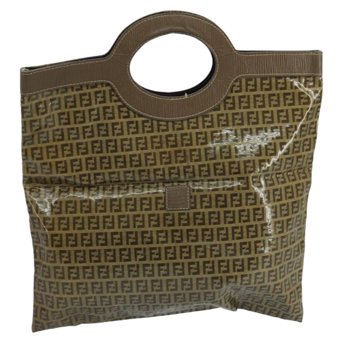 FENDI Zucchino Canvas Hand Bag Coated Canvas Brown Auth ti2382