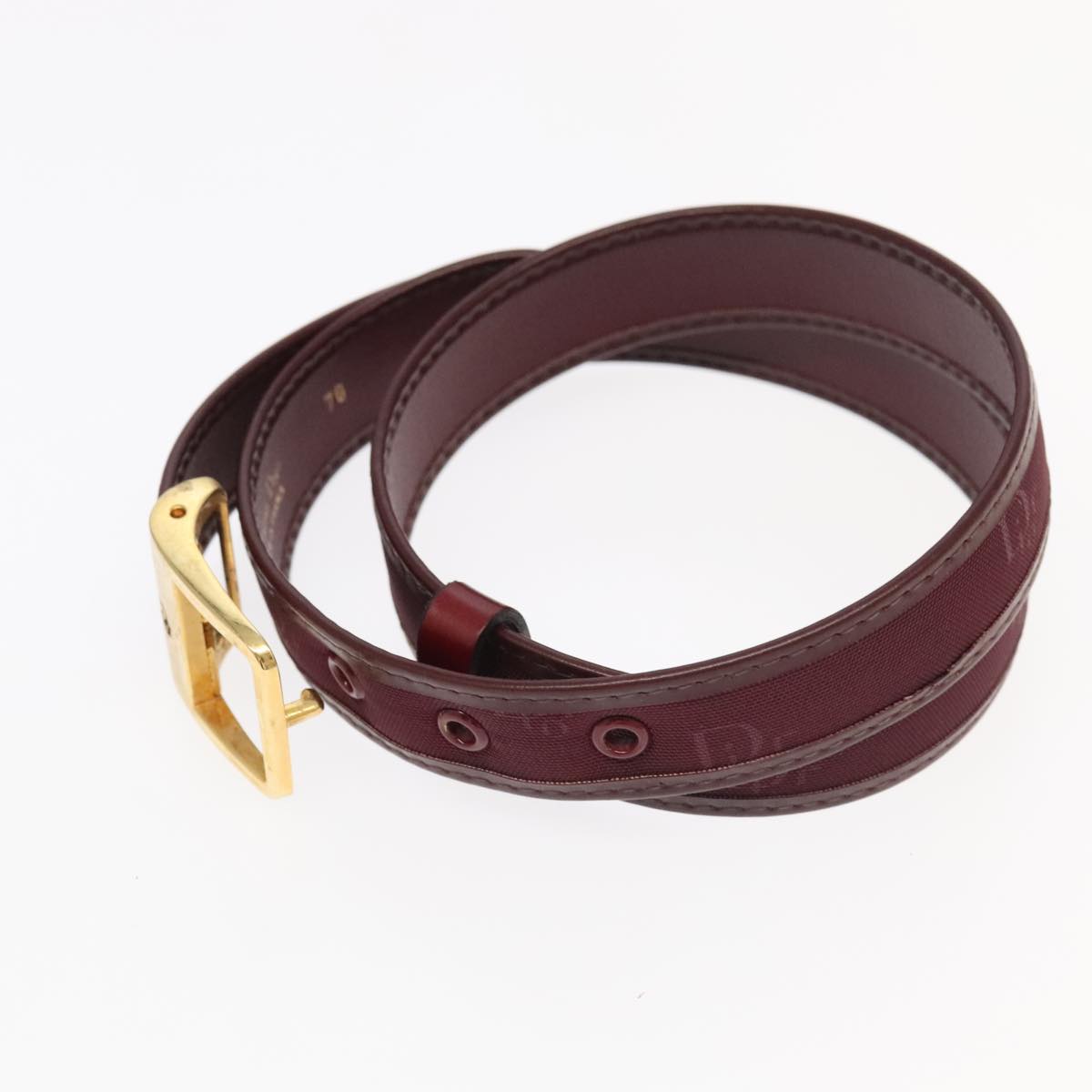 Christian Dior Belt Canvas Leather 2Set Bordeaux Black Auth ti2391