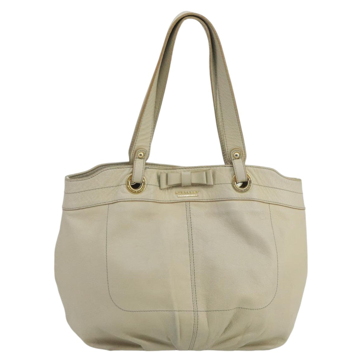 BURBERRY Tote Bag Leather White Auth ti2403