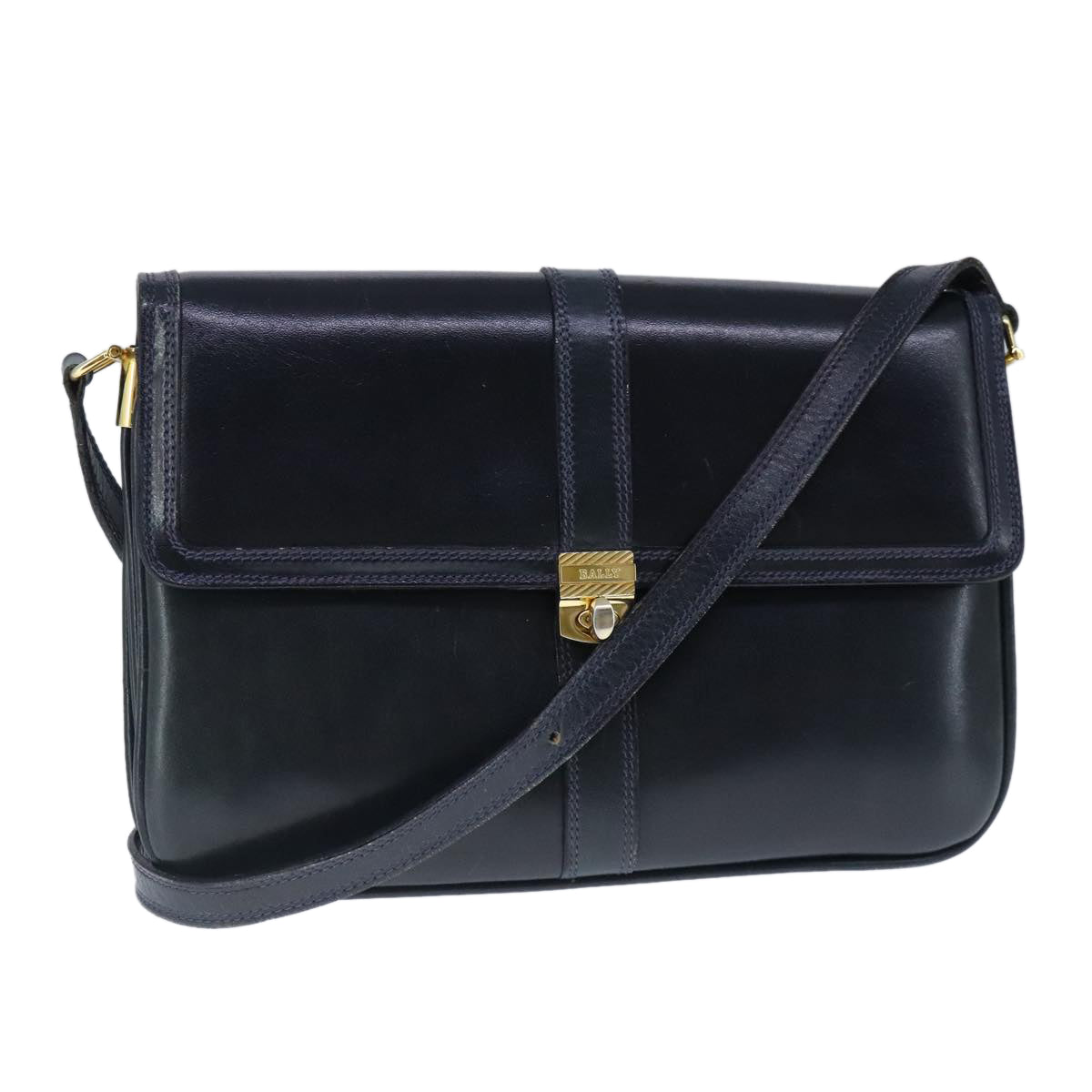 BALLY Shoulder Bag Leather Navy Auth ti2411