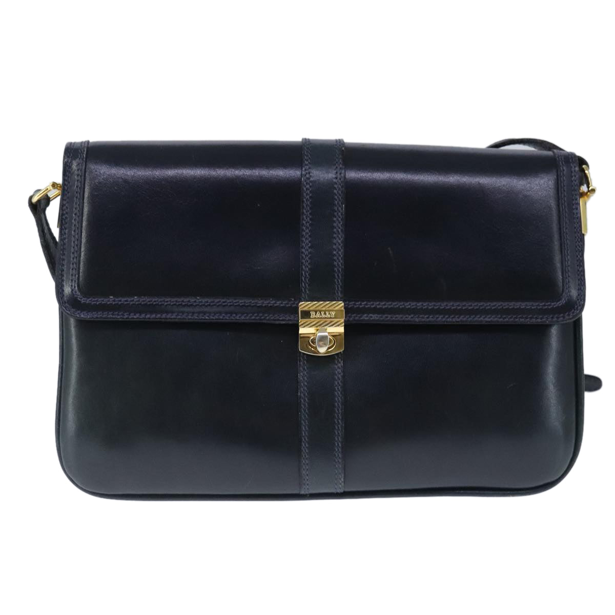 BALLY Shoulder Bag Leather Navy Auth ti2411