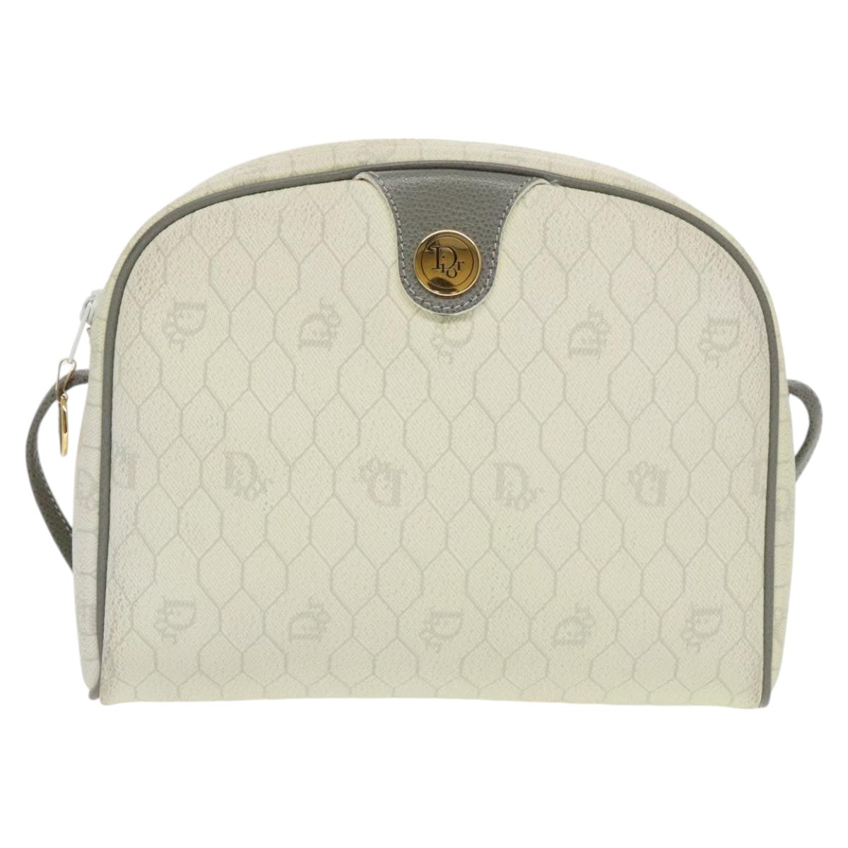 Christian Dior Honeycomb Canvas Shoulder Bag PVC Leather White Auth ti2420