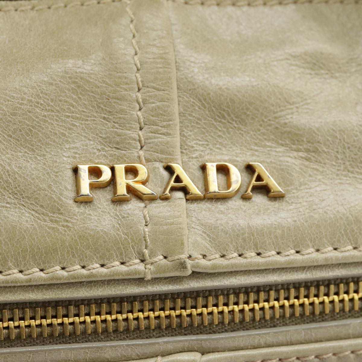 PRADA Hand Bag Leather 2way Beige Auth ti2432