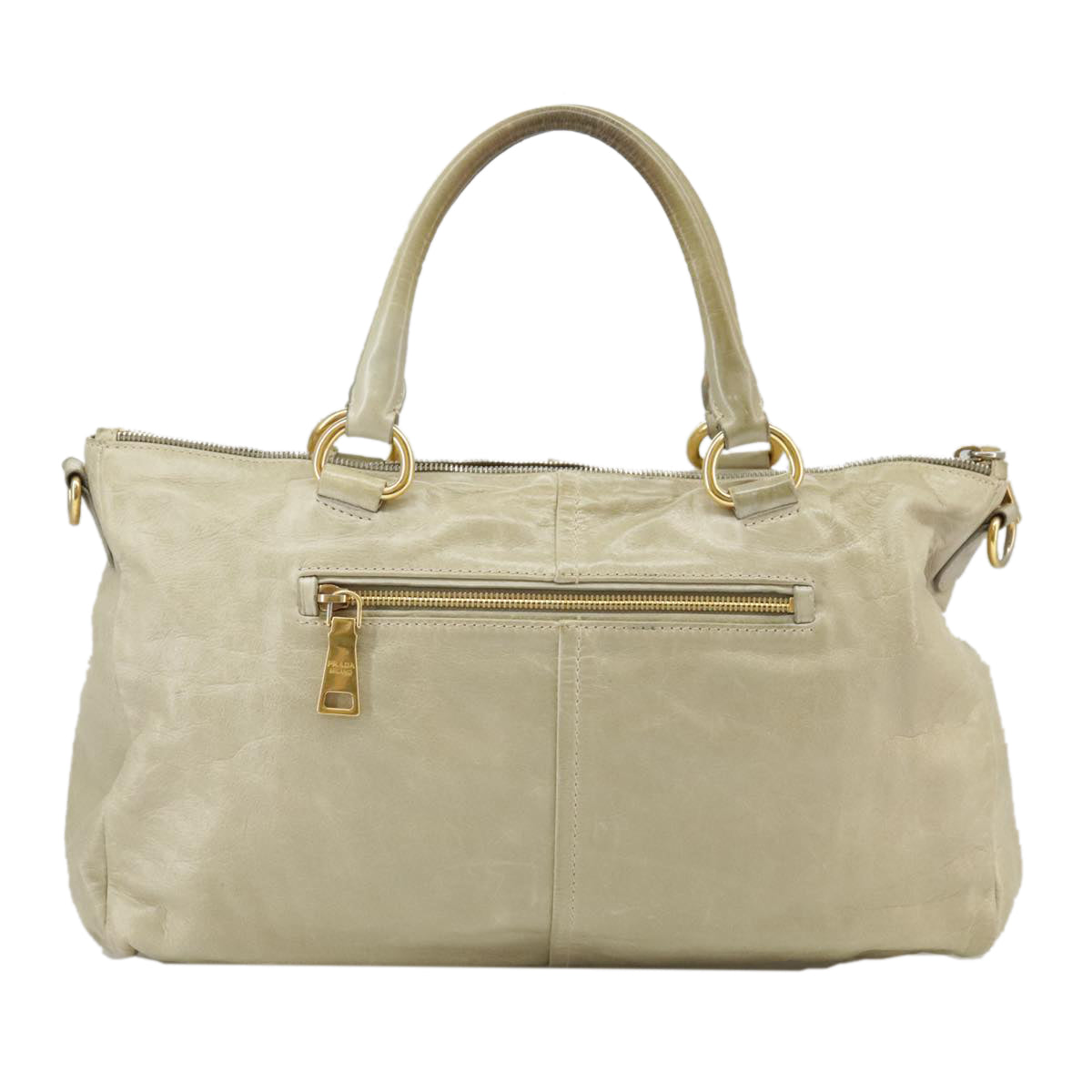 PRADA Hand Bag Leather 2way Beige Auth ti2432