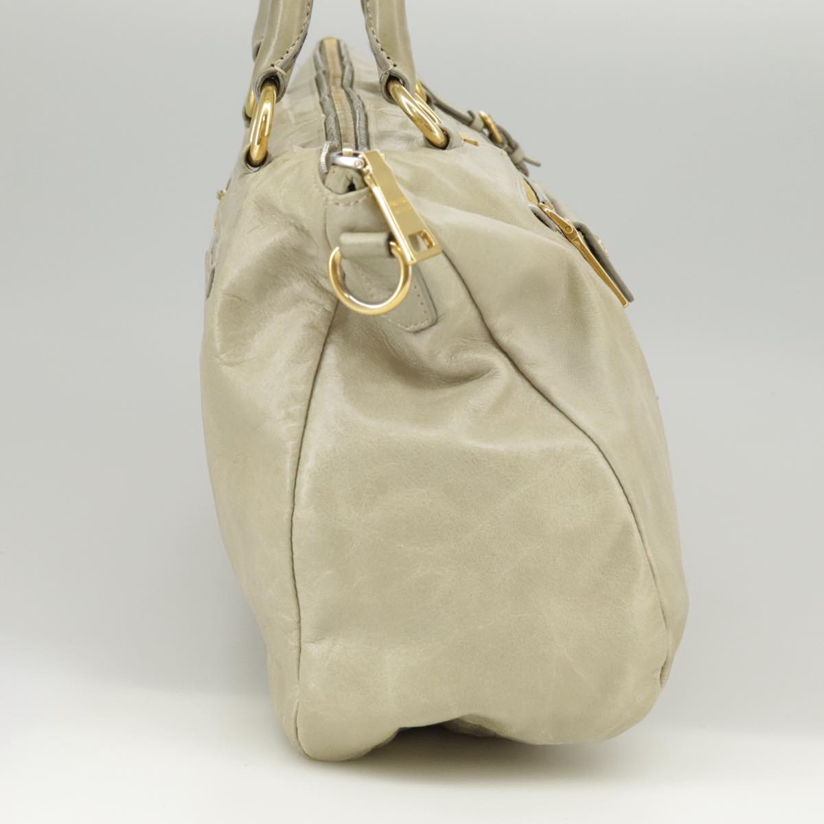 PRADA Hand Bag Leather 2way Beige Auth ti2432