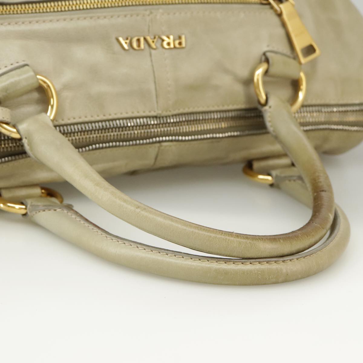 PRADA Hand Bag Leather 2way Beige Auth ti2432