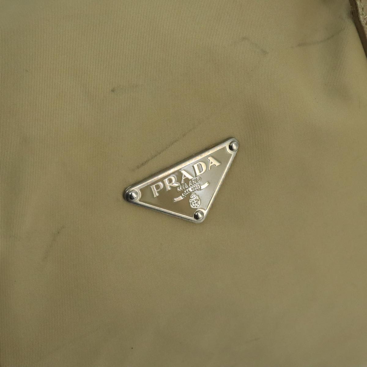 PRADA Hand Bag Nylon Beige Auth ti2440