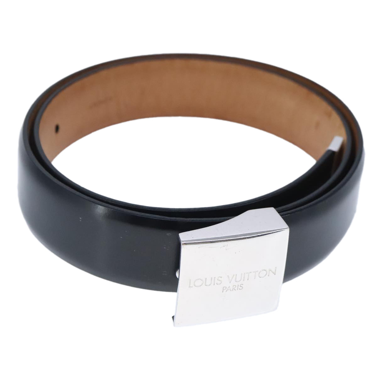 LOUIS VUITTON Ceinture Care Belt Leather Black LV Auth ti2451