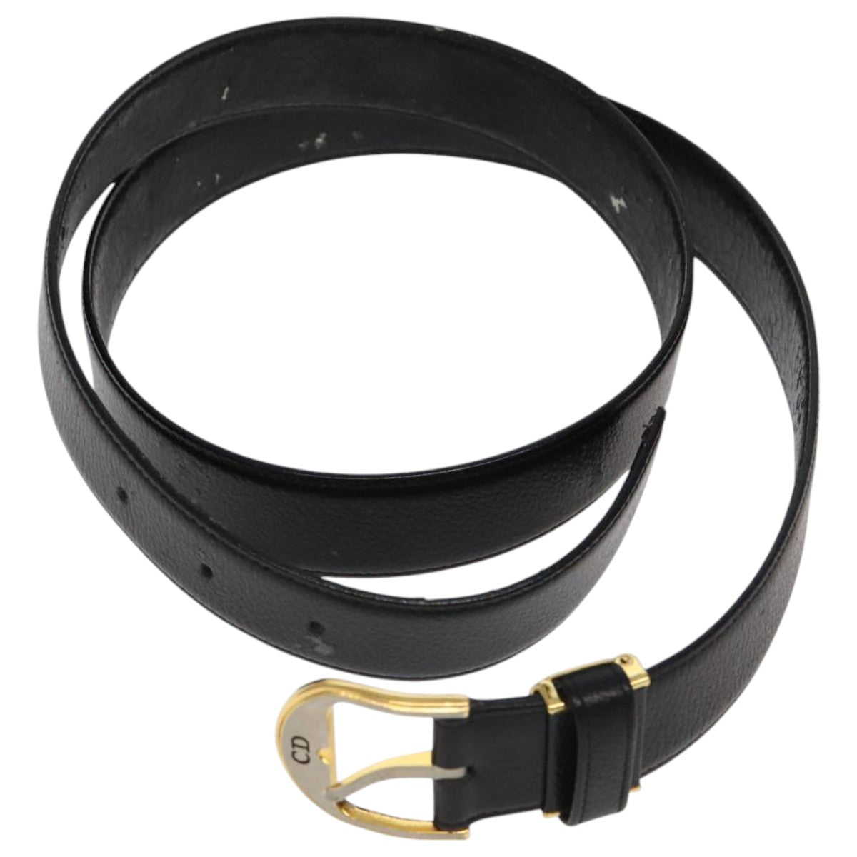 Christian Dior Belt Leather Black Auth ti2452