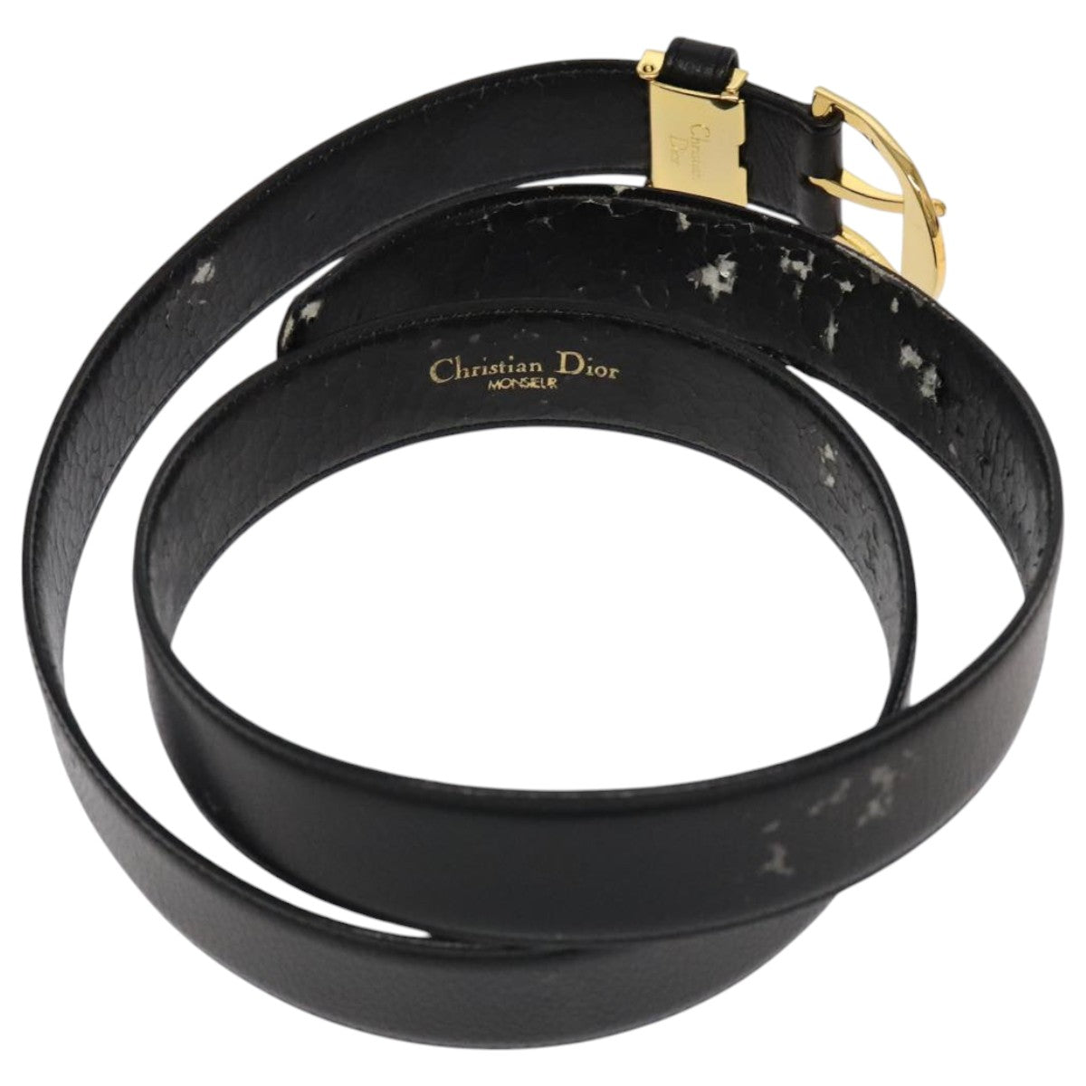 Christian Dior Belt Leather Black Auth ti2452