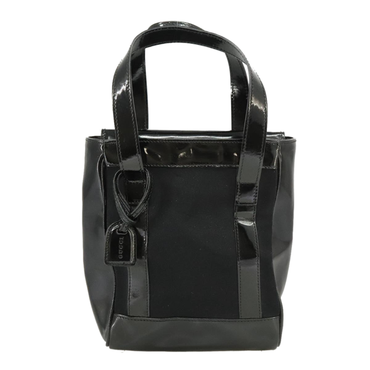GUCCI Hand Bag Enamel Black Auth ti2465